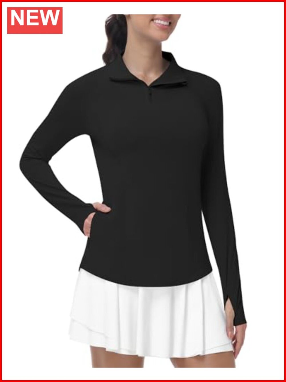 Women's UPF 50+ Long Sleeve Quarter Zip Athletic Golf Pullover with Thumb Holes